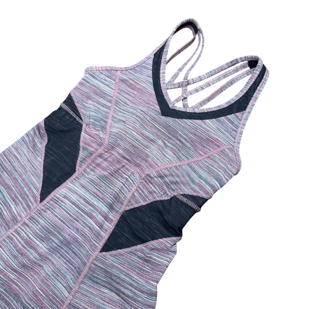 Lululemon Tank Top Women 4 Pink Space Dye Strappy Mesh Panel Built In Bra Yoga